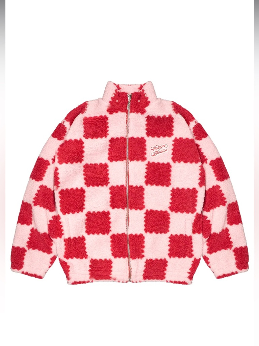 Watson Studios Women’s Checkerboard Pink Sherpa Puffer Zip Jacket
